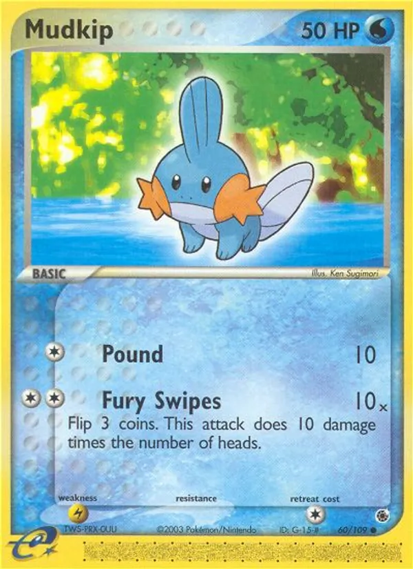 Carta Mudkip, número 60/109 da coleção EX Rubi e Safira