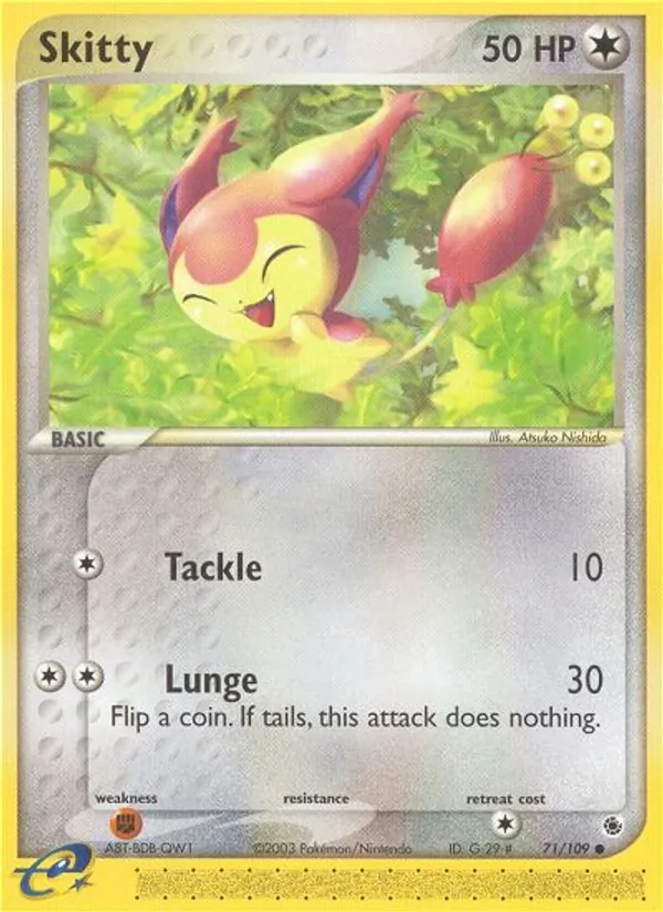 Carta Skitty, número 71/109 da coleção EX Rubi e Safira
