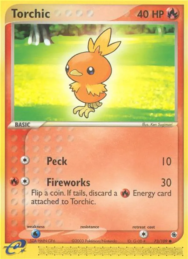 Carta Torchic, número 73/109 da coleção EX Rubi e Safira