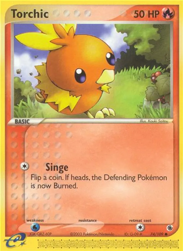 Carta Torchic, número 74/109 da coleção EX Rubi e Safira