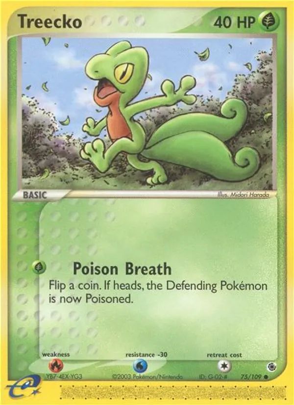 Carta Treecko, número 75/109 da coleção EX Rubi e Safira