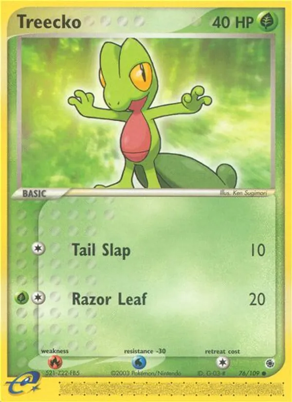 Carta Treecko, número 76/109 da coleção EX Rubi e Safira