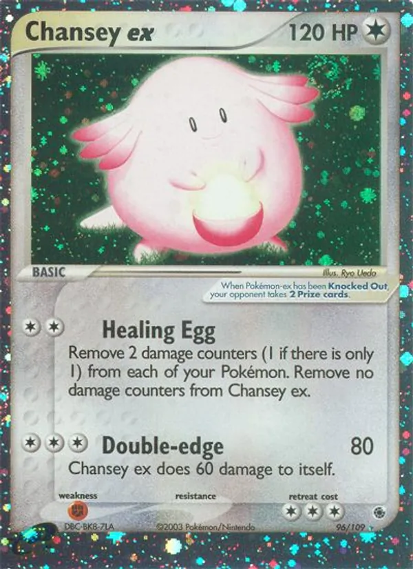 Carta Chansey ex, número 96/109 da coleção EX Rubi e Safira