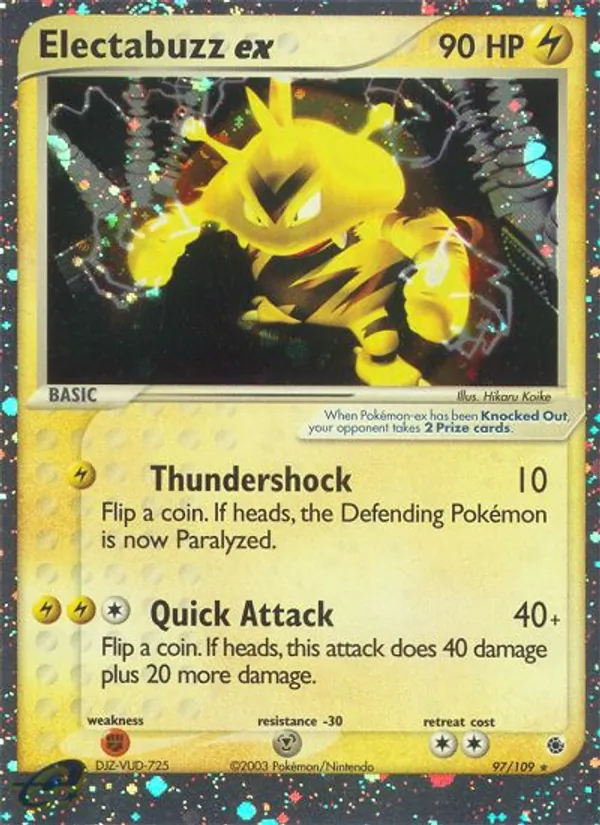 Carta Electabuzz ex, número 97/109 da coleção EX Rubi e Safira