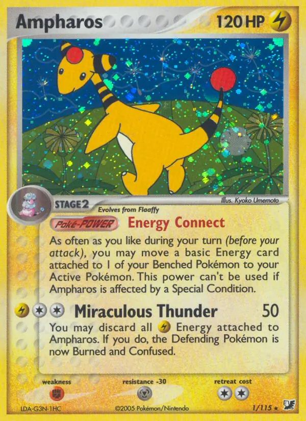 Carta Ampharos, número 1/115 da coleção EX Forças Ocultas