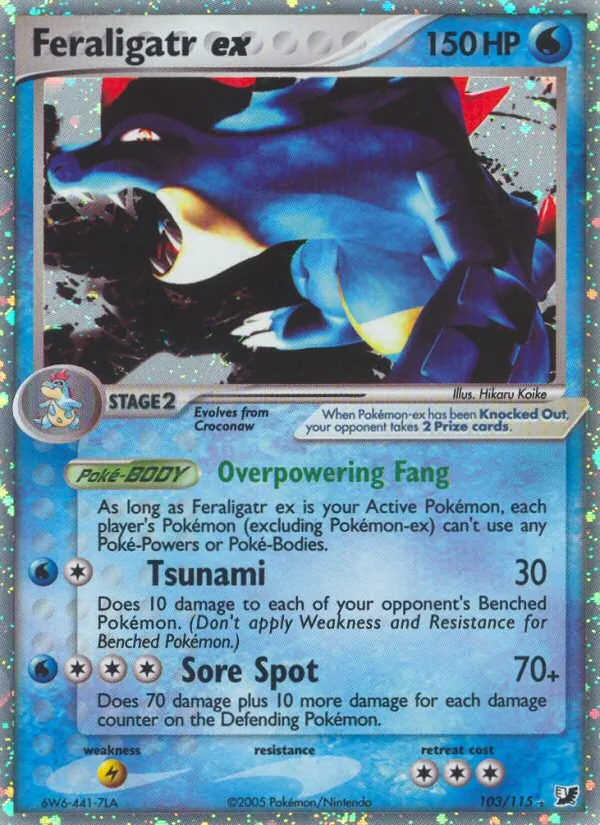 Carta Feraligatr ex, número 103/115 da coleção EX Forças Ocultas