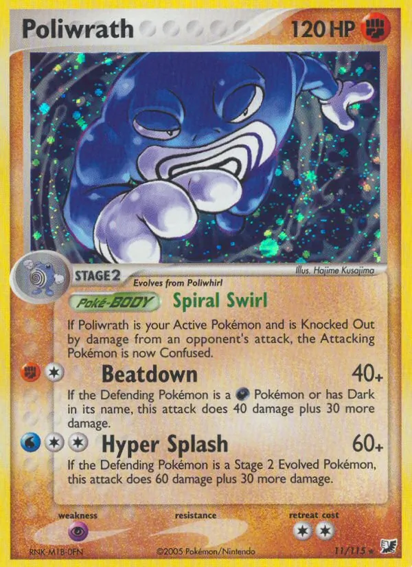 Carta Poliwrath, número 11/115 da coleção EX Forças Ocultas