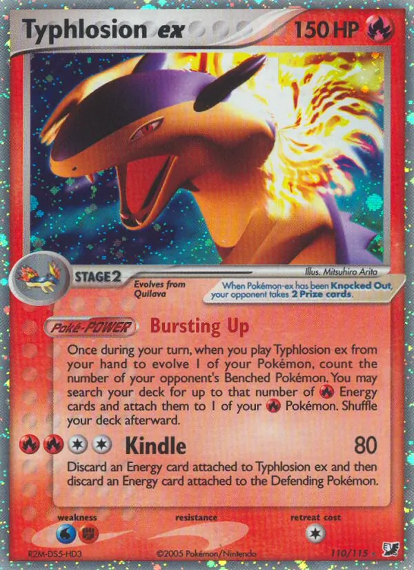 Carta Typhlosion ex, número 110/115 da coleção EX Forças Ocultas