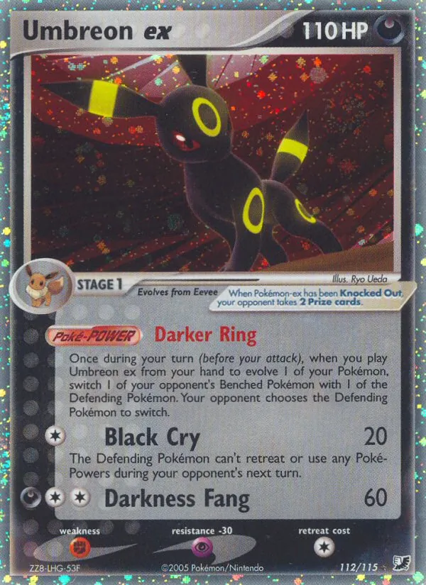 Carta Umbreon ex, número 112/115 da coleção EX Forças Ocultas