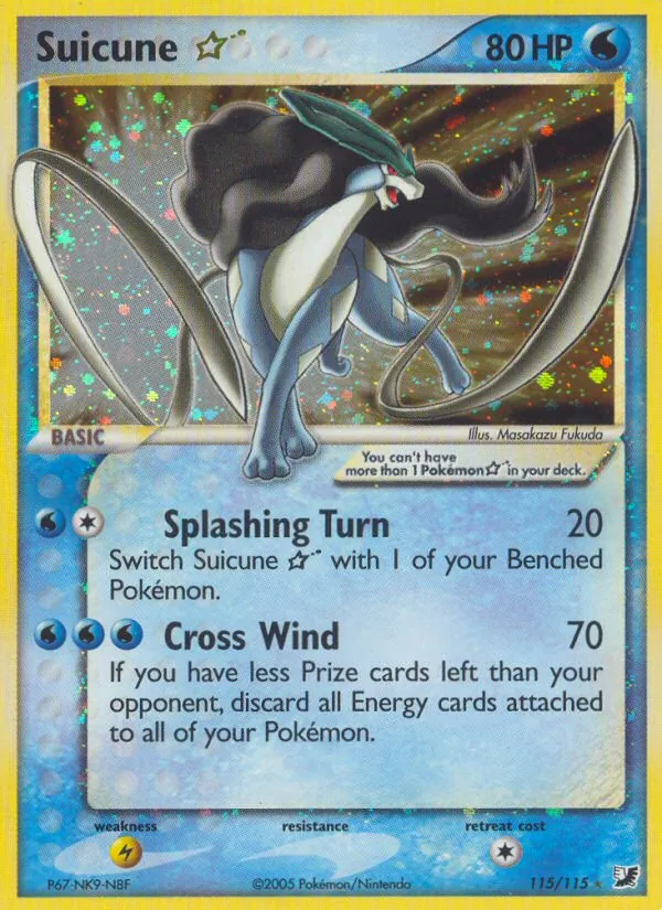 Carta Suicune ☆, número 115/115 da coleção EX Forças Ocultas