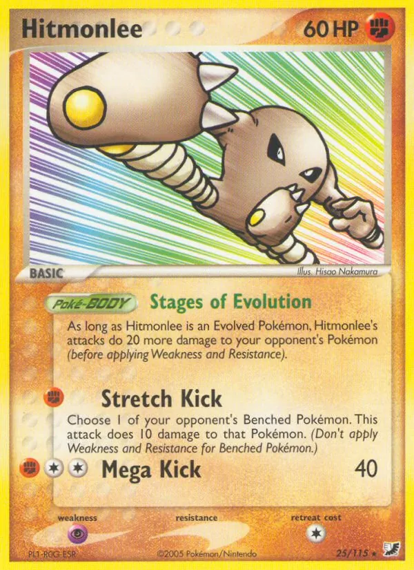 Carta Hitmonlee, número 25/115 da coleção EX Forças Ocultas