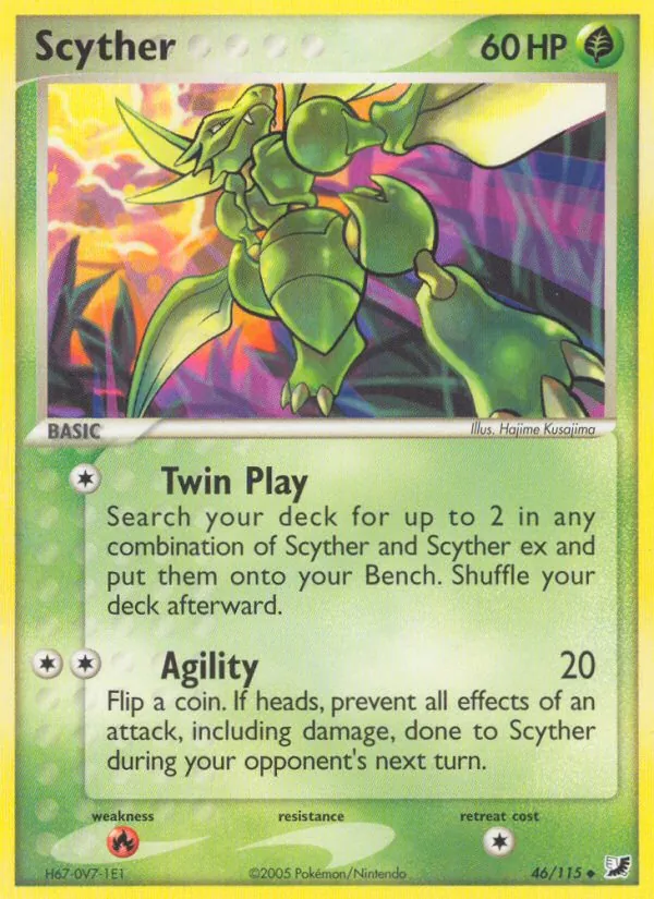 Carta Scyther, número 46/115 da coleção EX Forças Ocultas