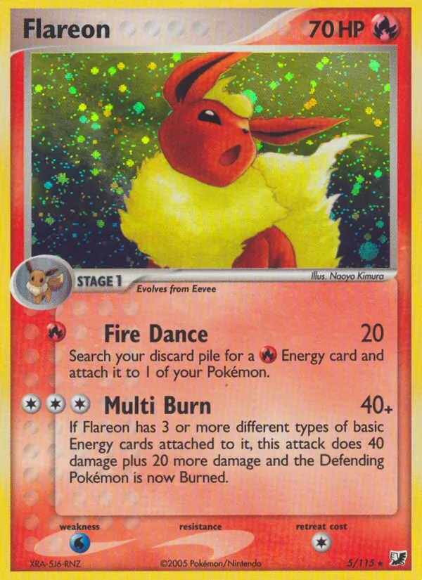 Carta Flareon, número 5/115 da coleção EX Forças Ocultas