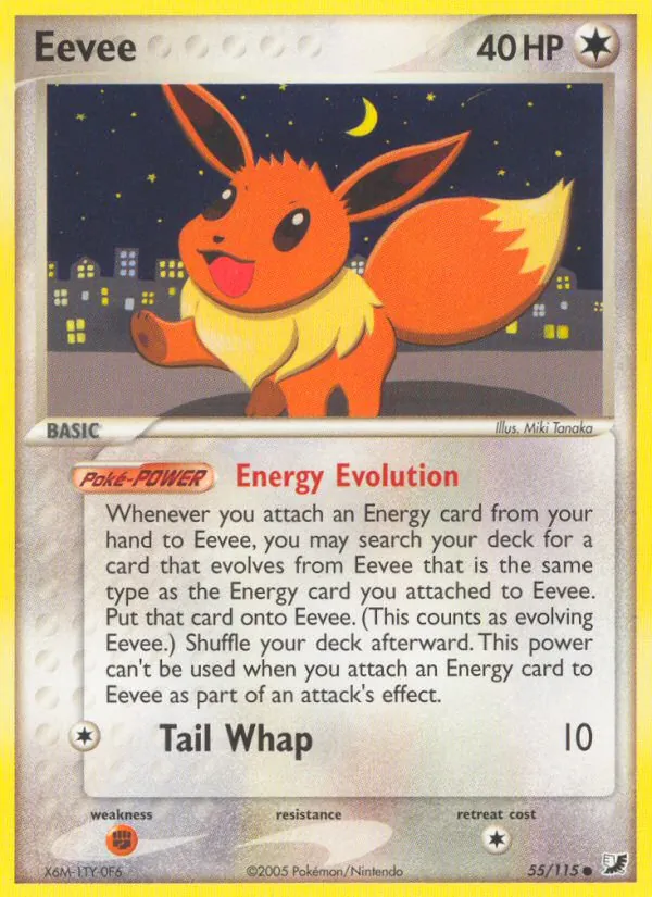 Carta Eevee, número 55/115 da coleção EX Forças Ocultas