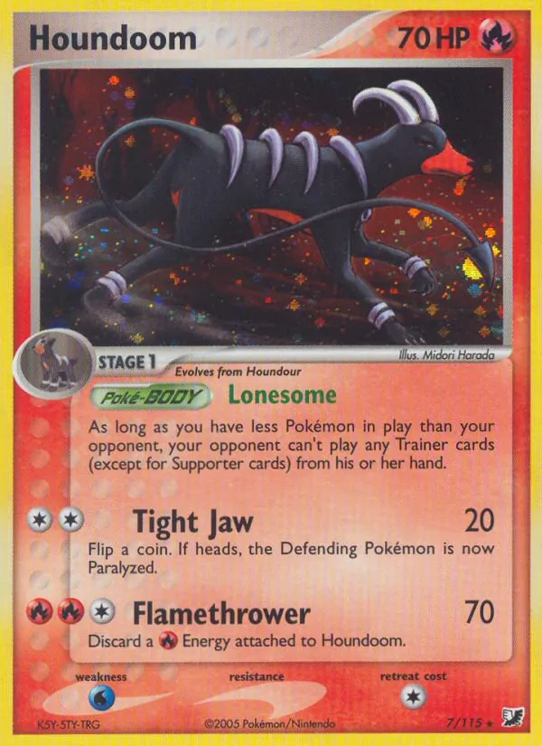 Carta Houndoom, número 7/115 da coleção EX Forças Ocultas