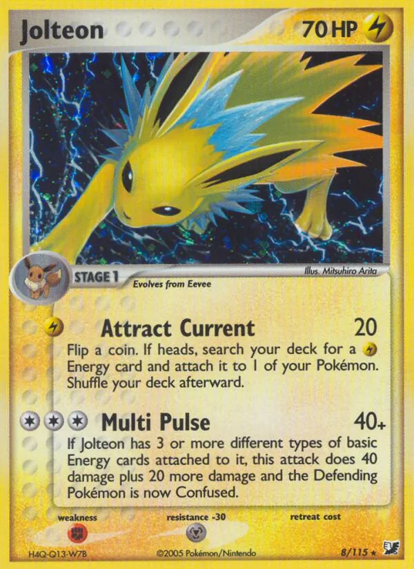 Carta Jolteon, número 8/115 da coleção EX Forças Ocultas