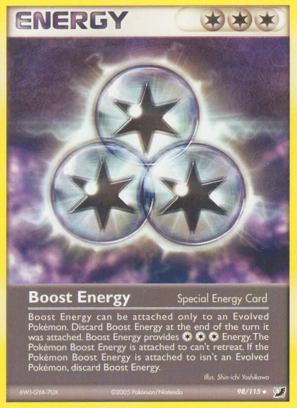 Carta Boost Energy, número 98/115 da coleção EX Forças Ocultas