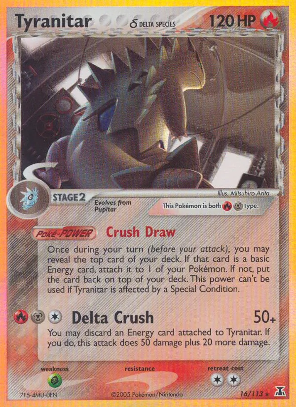 Carta Tyranitar δ, número 16/113 da coleção Delta Species
