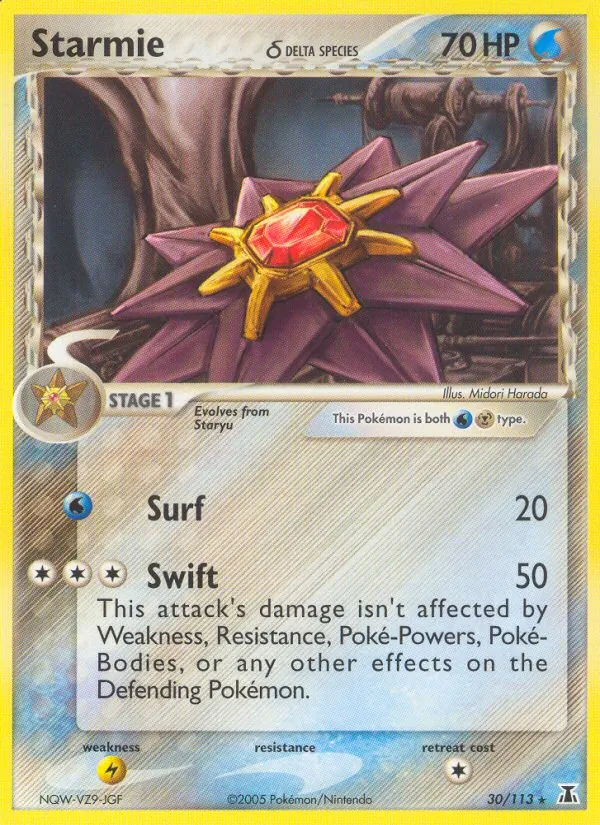 Carta Starmie δ, número 30/113 da coleção Delta Species