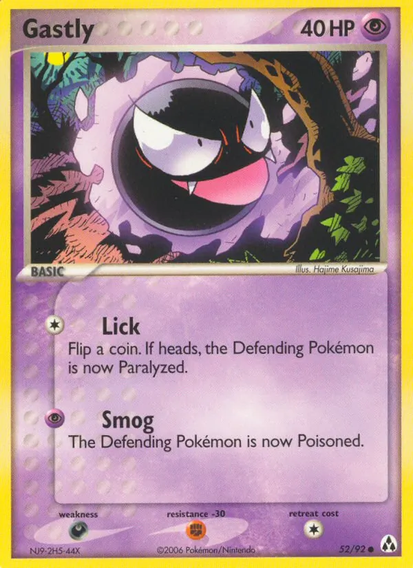 Carta Gastly, número 52/92 da coleção Legend Maker