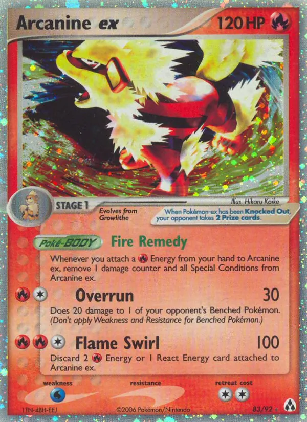 Carta Arcanine ex, número 83/92 da coleção Legend Maker