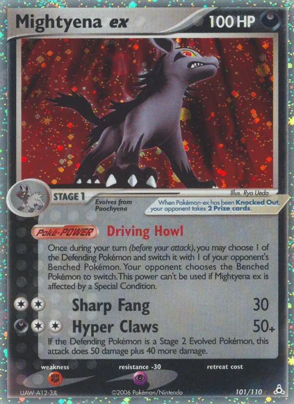 Carta Mightyena ex, número 101/110 da coleção Holon Phantoms