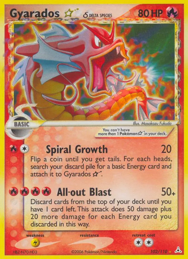 Carta Gyarados ☆ δ, número 102/110 da coleção Holon Phantoms