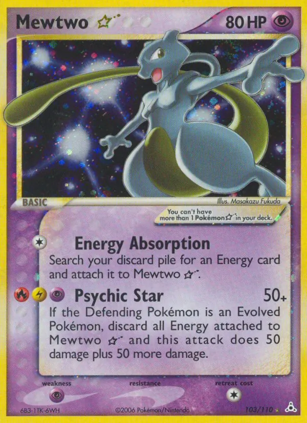 Carta Mewtwo Star, número 103/110 da coleção Holon Phantoms