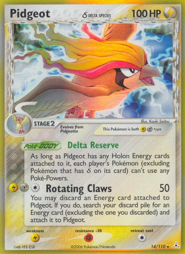 Carta Pidgeot δ, número 14/110 da coleção Holon Phantoms