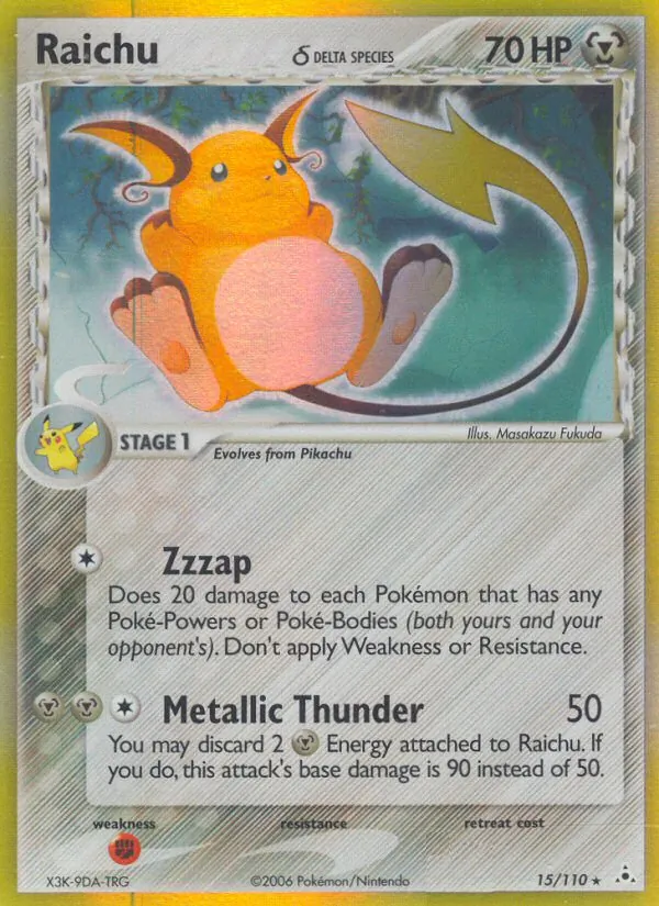 Carta Raichu δ, número 15/110 da coleção Holon Phantoms