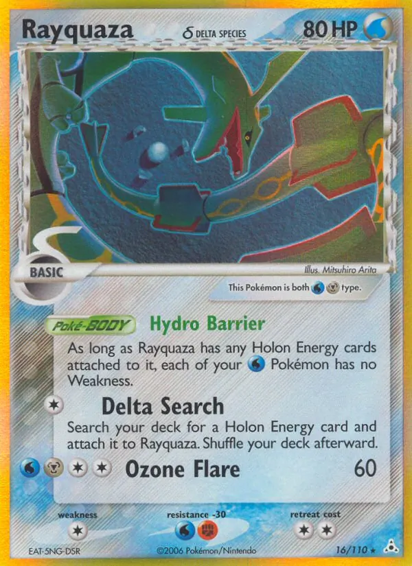 Carta Rayquaza δ, número 16/110 da coleção Holon Phantoms
