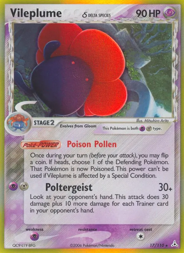 Carta Vileplume δ, número 17/110 da coleção Holon Phantoms