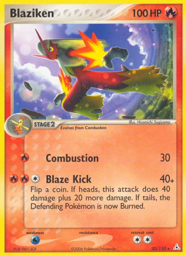 Carta Blaziken, número 20/110 da coleção Holon Phantoms