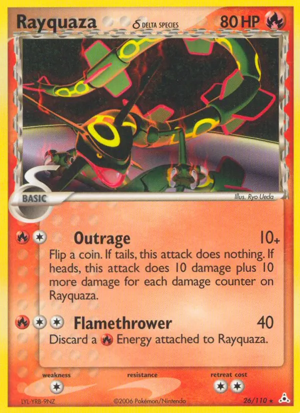 Carta Rayquaza δ, número 26/110 da coleção Holon Phantoms