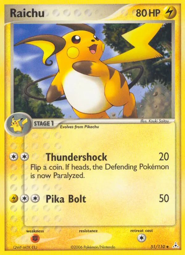 Carta Raichu, número 51/110 da coleção Holon Phantoms