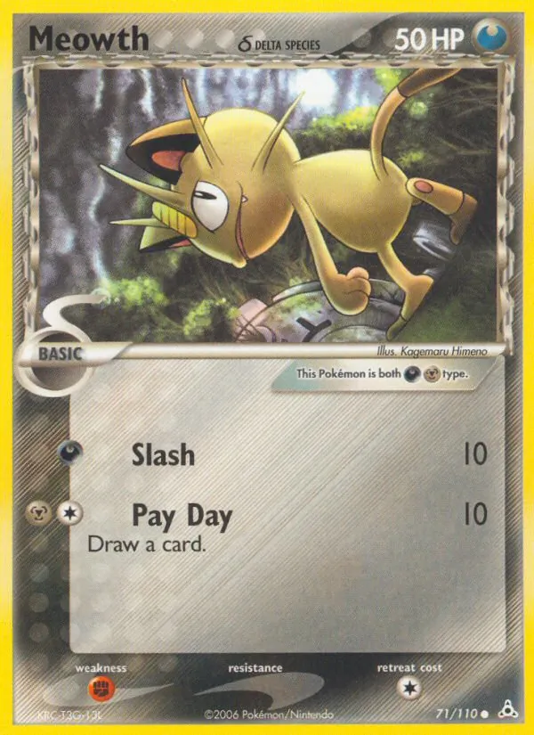 Carta Meowth δ, número 71/110 da coleção Holon Phantoms