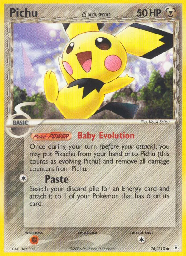 Carta Pichu δ, número 76/110 da coleção Holon Phantoms