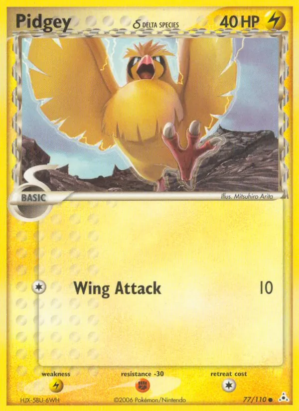 Carta Pidgey δ, número 77/110 da coleção Holon Phantoms