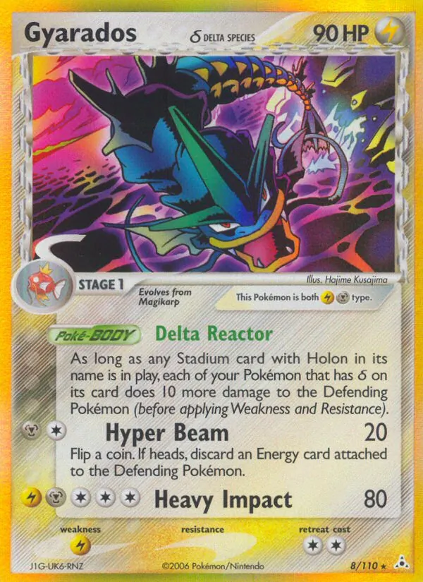 Carta Gyarados δ, número 8/110 da coleção Holon Phantoms