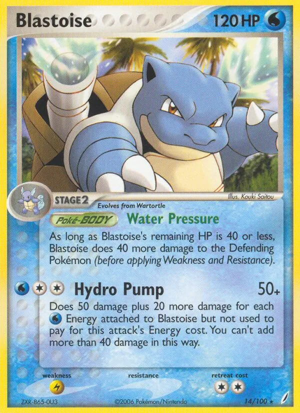 Carta Blastoise, número 14/100 da coleção Crystal Guardians