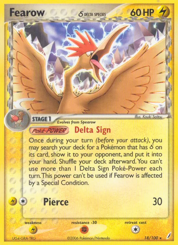 Carta Fearow δ, número 18/100 da coleção Crystal Guardians