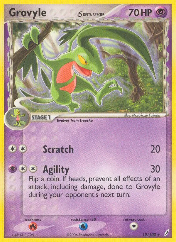 Carta Grovyle δ, número 19/100 da coleção Crystal Guardians