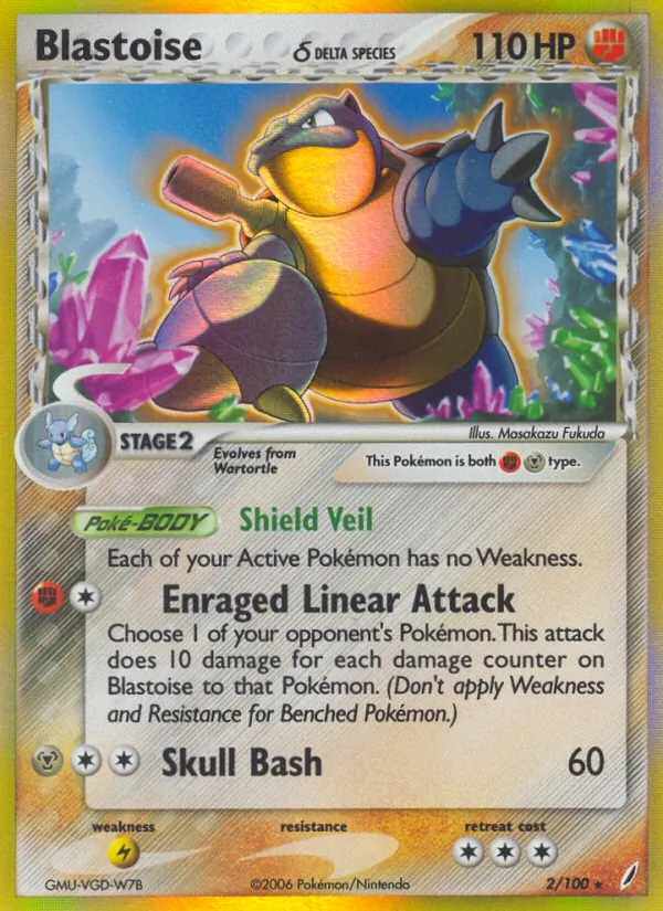 Carta Blastoise δ, número 2/100 da coleção Crystal Guardians