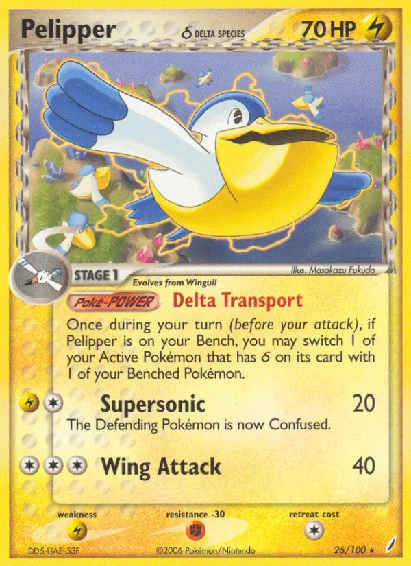 Carta Pelipper δ, número 26/100 da coleção Crystal Guardians