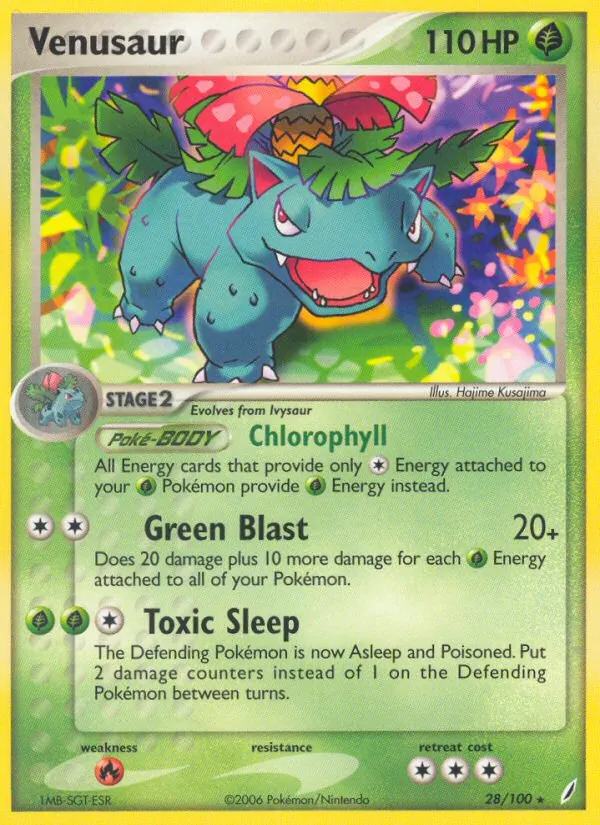 Carta Venusaur, número 28/100 da coleção Crystal Guardians