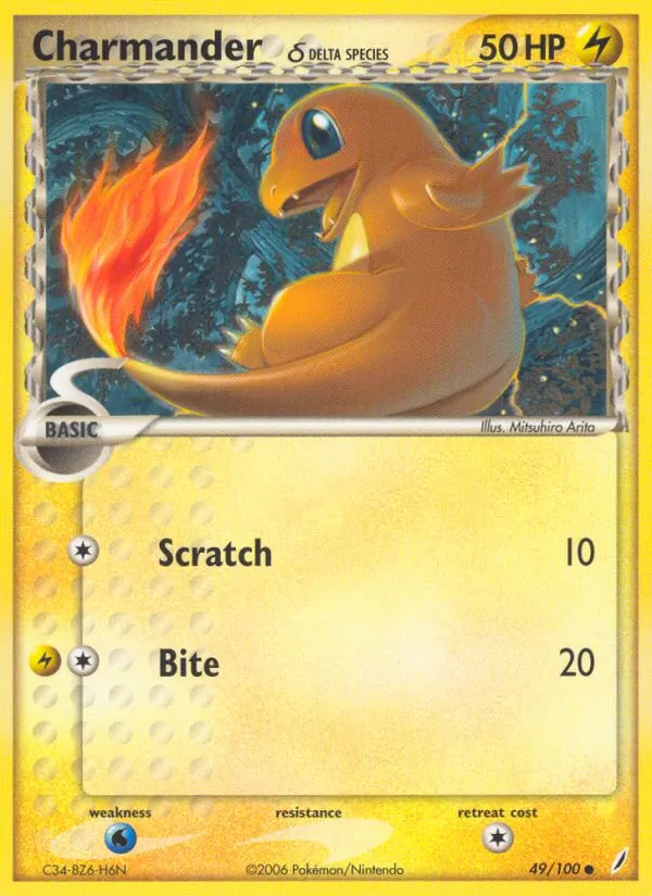 Carta Charmander δ, número 49/100 da coleção Crystal Guardians