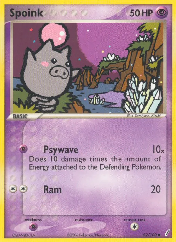 Carta Spoink, número 62/100 da coleção Crystal Guardians