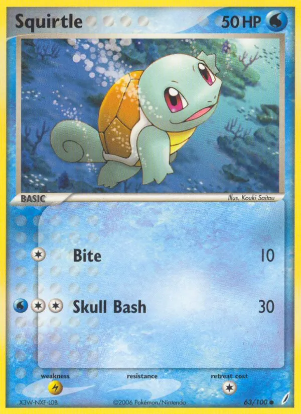 Carta Squirtle, número 63/100 da coleção Crystal Guardians