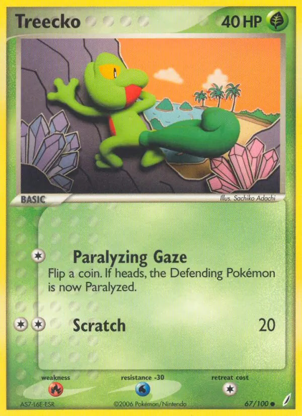 Carta Treecko, número 67/100 da coleção Crystal Guardians