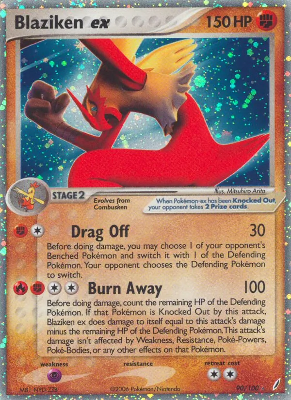 Carta Blaziken ex, número 90/100 da coleção Crystal Guardians